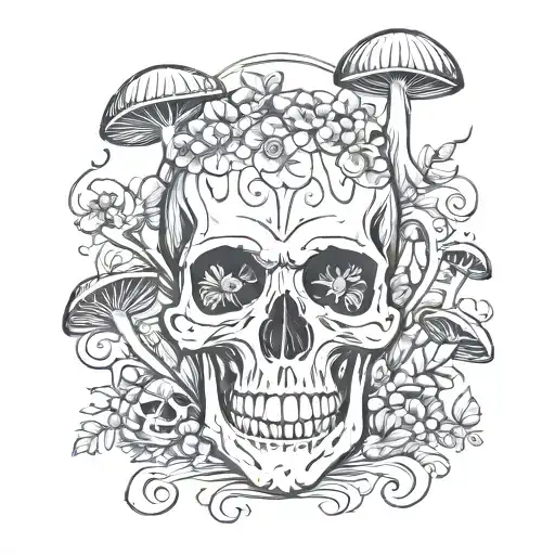 Skull And Mushrooms