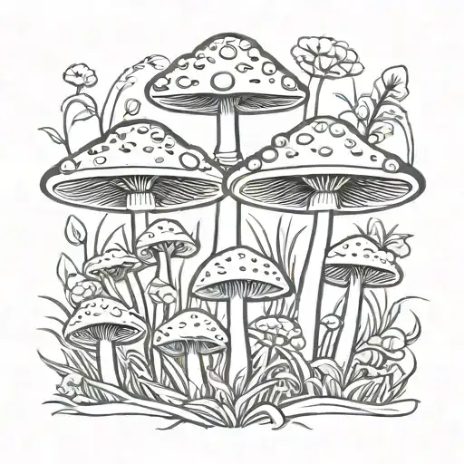 Mushrooms Growing On Grass