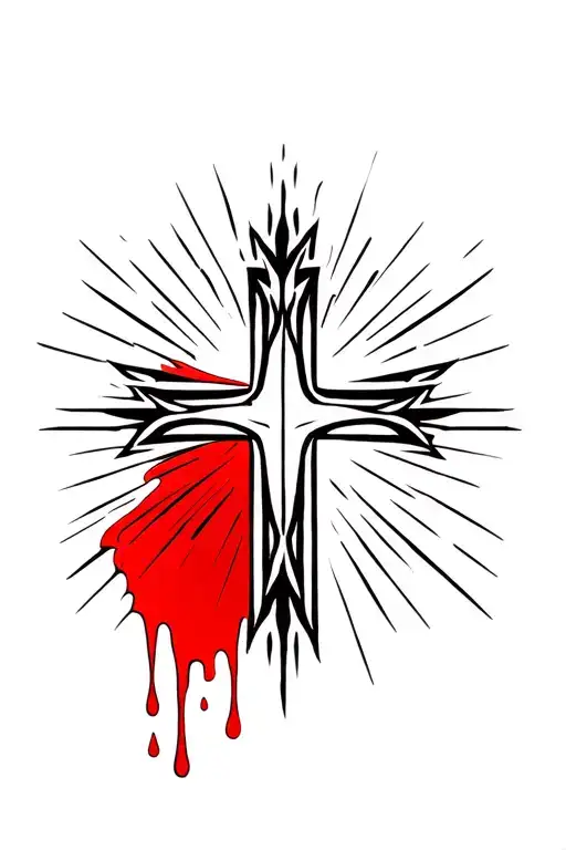 Simple Black Cross With Red Blood Outline On The Bottom Right To Represent The Blood Of Christ