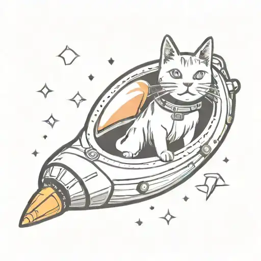 A Calm Stoic Cat Inside A Rocket Ship Simple Design
