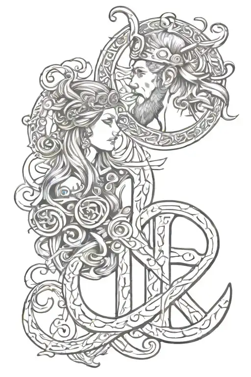 Couple Tattoo And Love And Viking Alphabet A