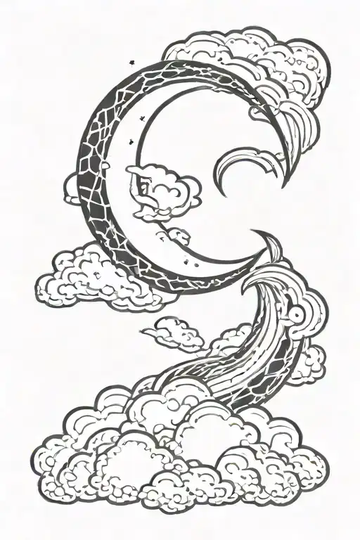 Crescent Moon Surrounded By Clouds And Lightning