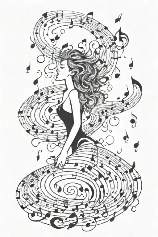 Girl Music Notes Swirling