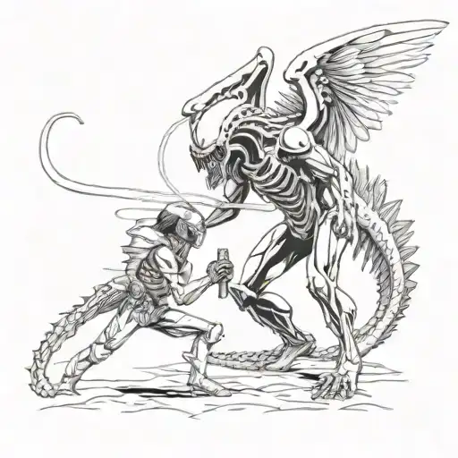Angel Battling Xenomorph