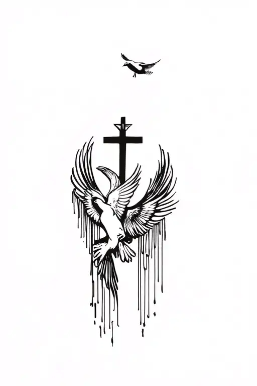 Dove Flying Over A Baptism Font