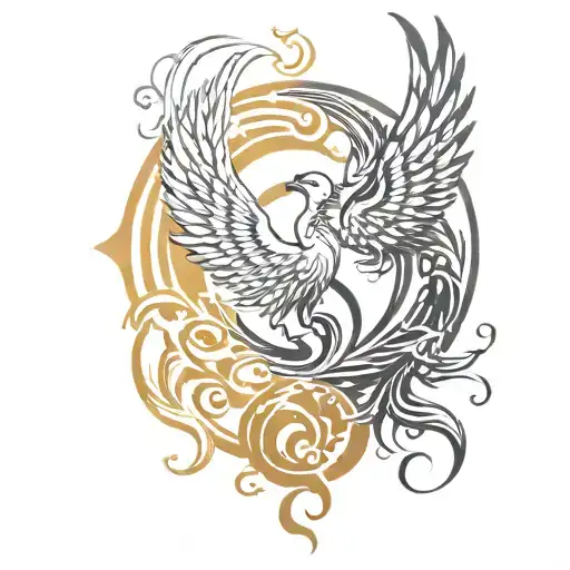 Phoenix And Yin And Yang Symbol Symbolizing Constant Development