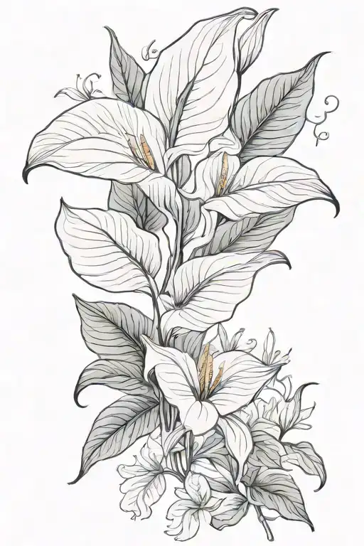 Peace Lily Flower With Little Details Surrounding Top And Bottom For Upper Back