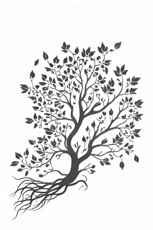 Tree With Leaves Roots Reaching Deep