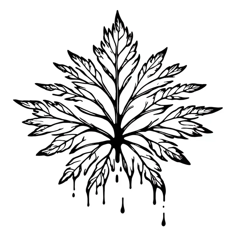 A Single Flying Limetree Leaf That Is Dripping A Lot Of Blood