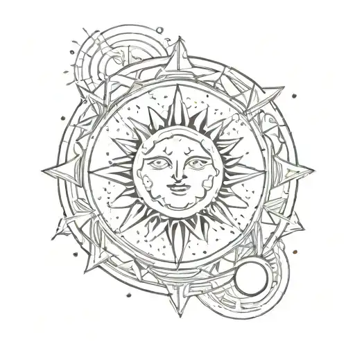 Sun And Moon Surrounded Geometric Background