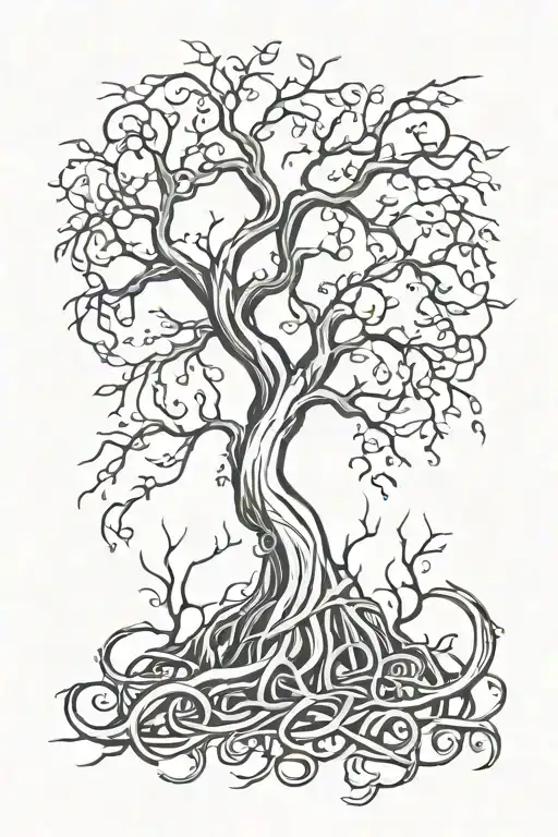 Simpe Old Fantasy Tree Curling Up With Vines And Thorns