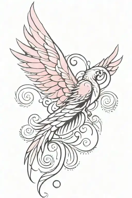 Pink And Black Spine Tattoo With Hearts Going Down The Spine And Wings On Shoulders