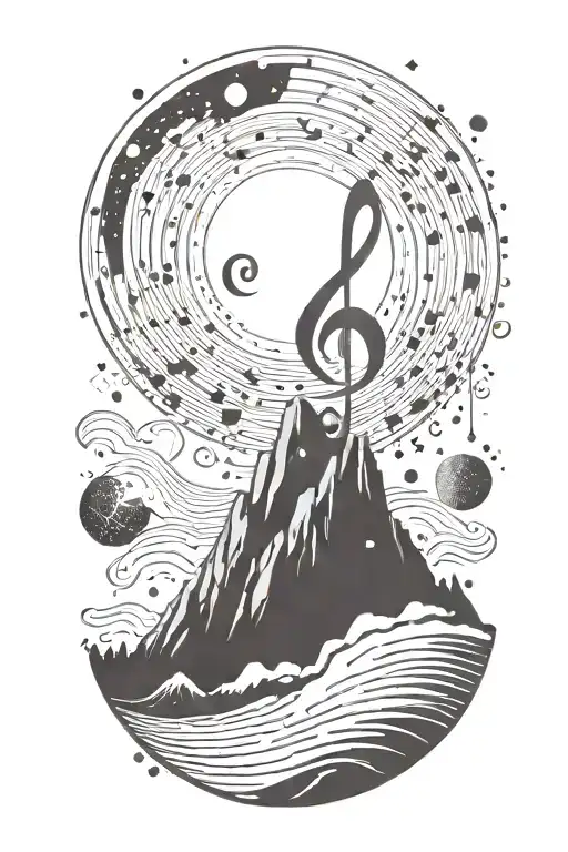 A Cosmic Music Note Blending Into A Mountain Landscape