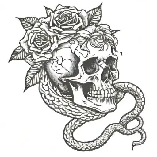 Skull Rose And Snake Tattoo Design