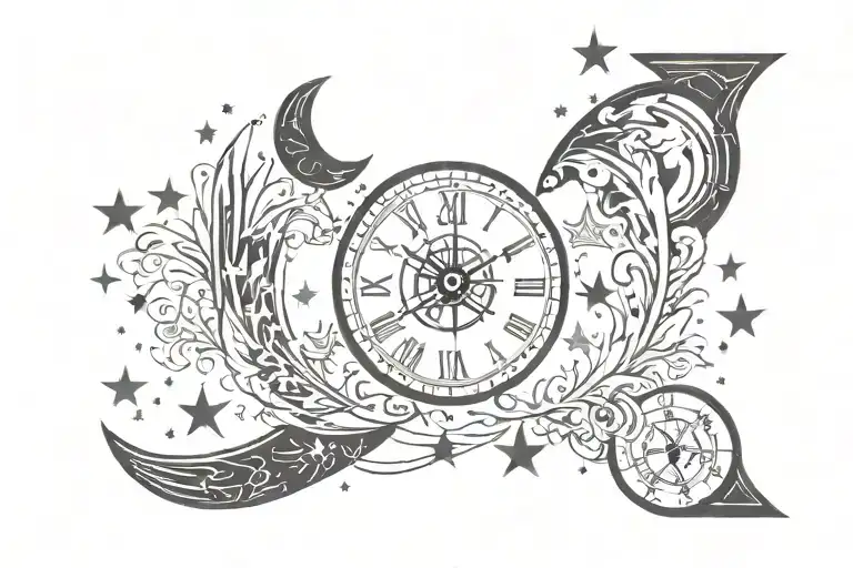 Roman Numerals 1977 With Clock Moon And Stars