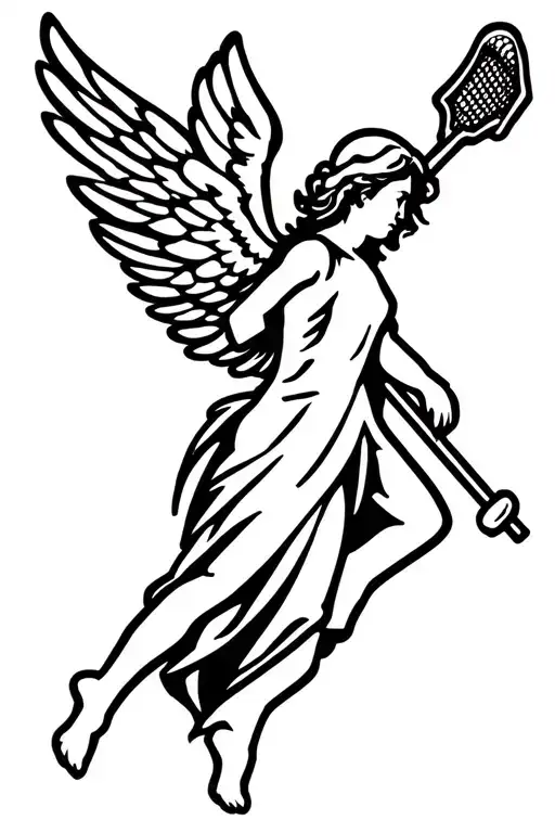 Angel In The Shape Of A Cross With Lacrosse Stick Merged