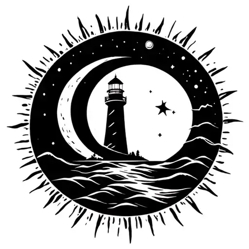 Lighthouse Of The Sun And Moon Merging Together