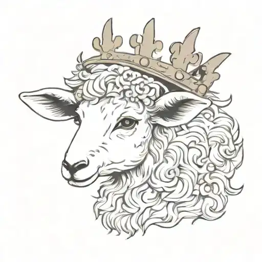 Lying Lamb With Crown Made Of Thornes