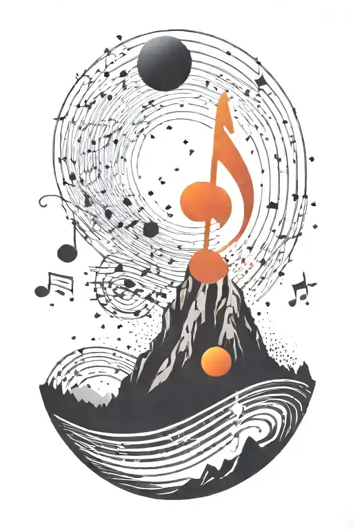 A Cosmic Music Note Blending Into A Mountain Landscape