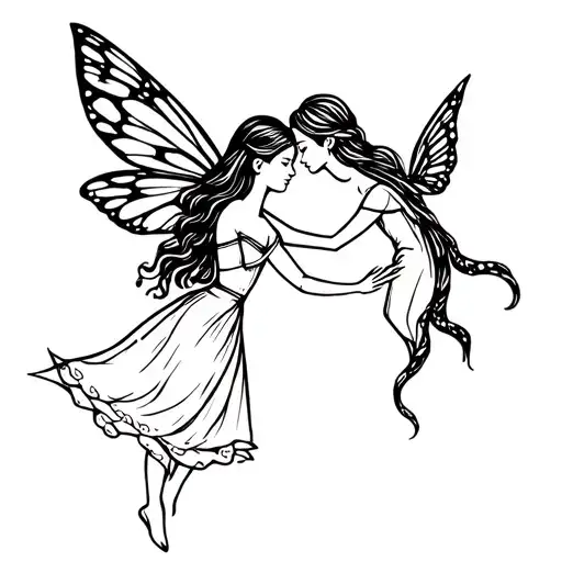 Mother Fairy Helping Daughter Fairy To Fly Away