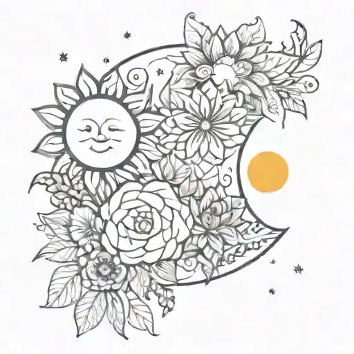 Flowers And Sun Moon