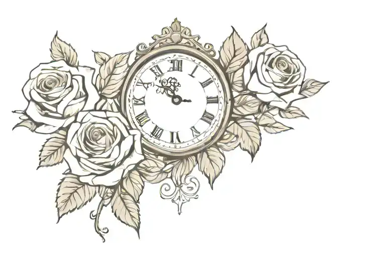 Roses And Clock With Text