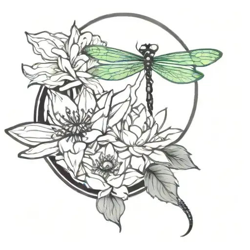 Dragonfly Sun And Lotus Flower