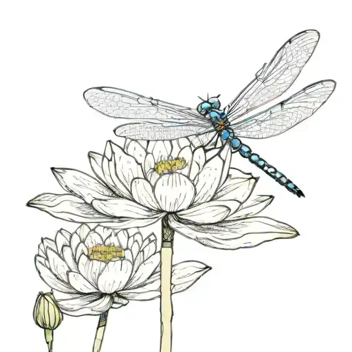 Dragonfly On A Single Lotus Flower