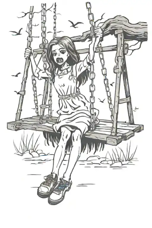 Graveyard With Scary Girl Swinging From Swing Hanging