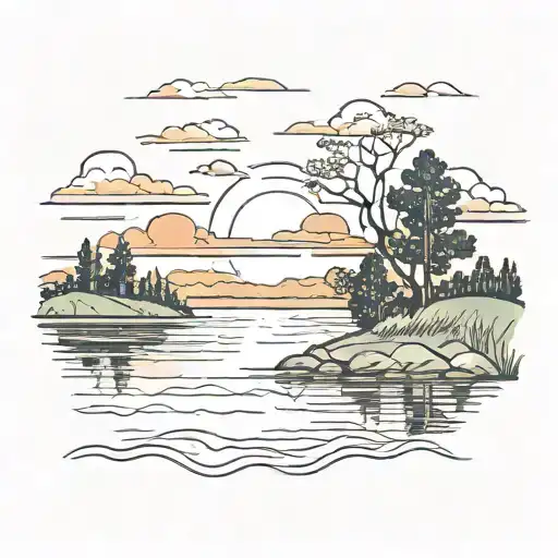 Sunset Over A Lake Scene