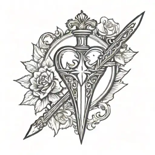 Heart Under A Dagger With A Sun-symbol Stem