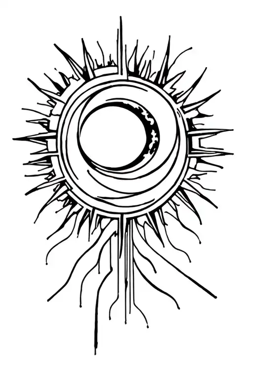 Sun And Moon With Random Lines Connecting Various