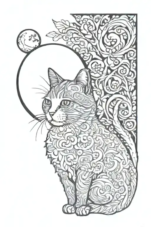 Cat And Moon Surrounded