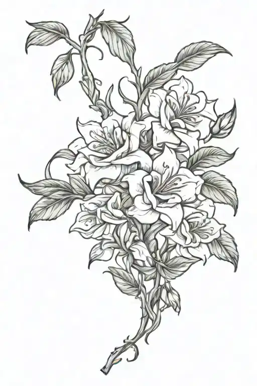 A Small Compact Dainty Spine Tattoo Of Roses And Lillies With Their Stems Attached To A Vine