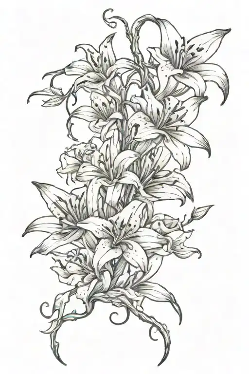 A Straight Spine Tattoo With Just Lillies With No Leaves Wrapping A Vine