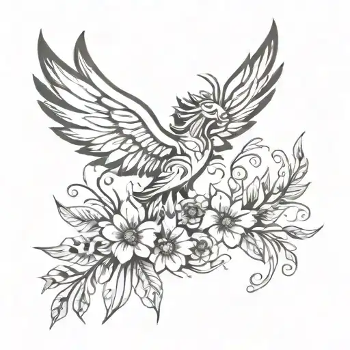 Freedom And Courage With Flowers And Wings Spread