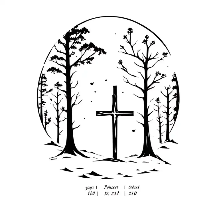 Forest Theme With Cross And Dates