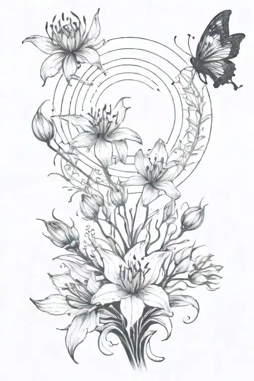 Lycoris Radiata And Fire With Moon Phases With An Mythical Creature