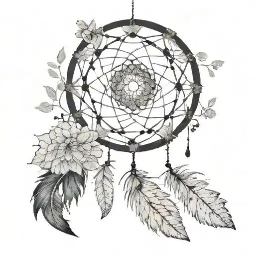 A Black-grey Dreamcatcher Made Of Delicate Flower Petals