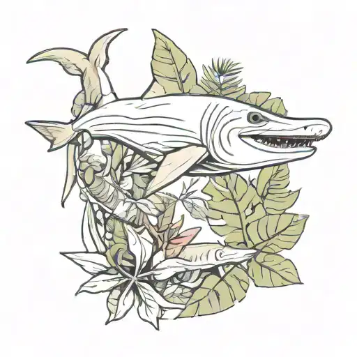 Hammerhead Shark Holding A Monstera