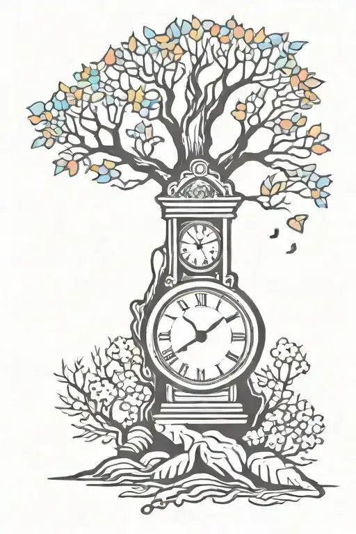 Colorful Tree With Timepiece And Grave Stone