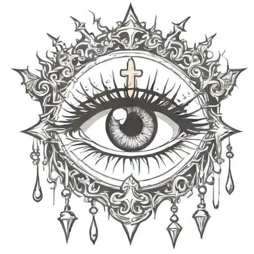 Eye With Thorns Crown And A Cross And Tears