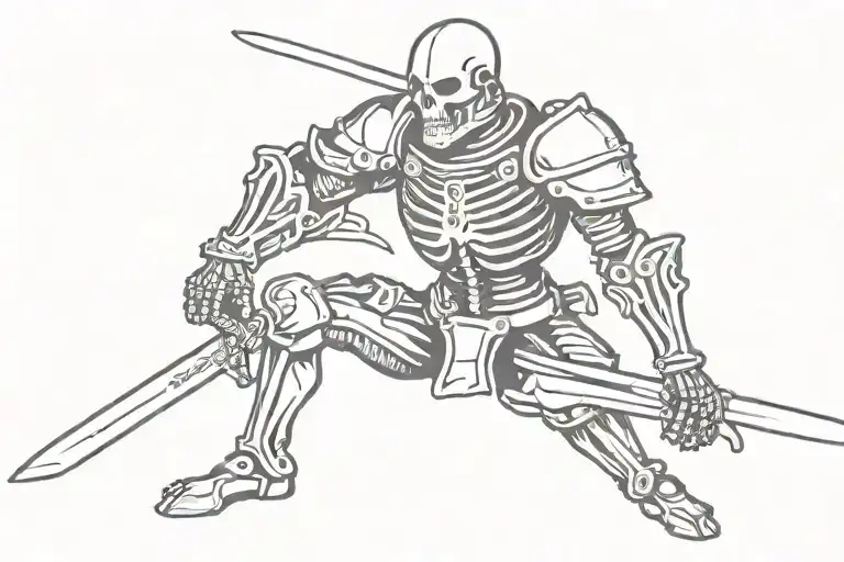 A Skeleton In A Suit Of Armour Holding A Sword