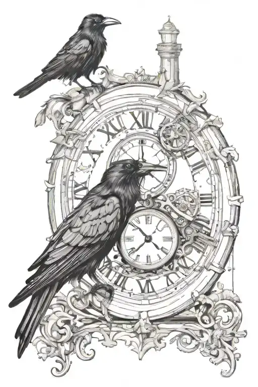 Steampunk Broken Clock Raven Crow Compass Sleave