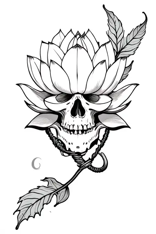 Skull Gallbladder Tight Belt Lotus Flower Black And White