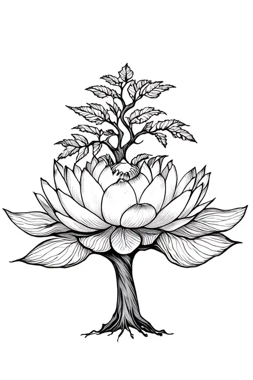 Oak Tree And Lotus Flower Blended Together