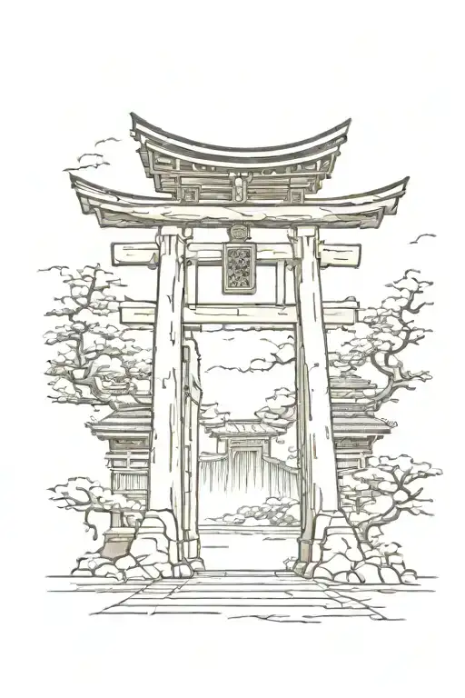 Torii Gate And Samurai Sword