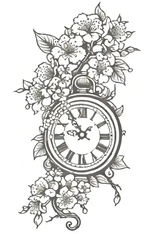 Cherry Blossom With Clock