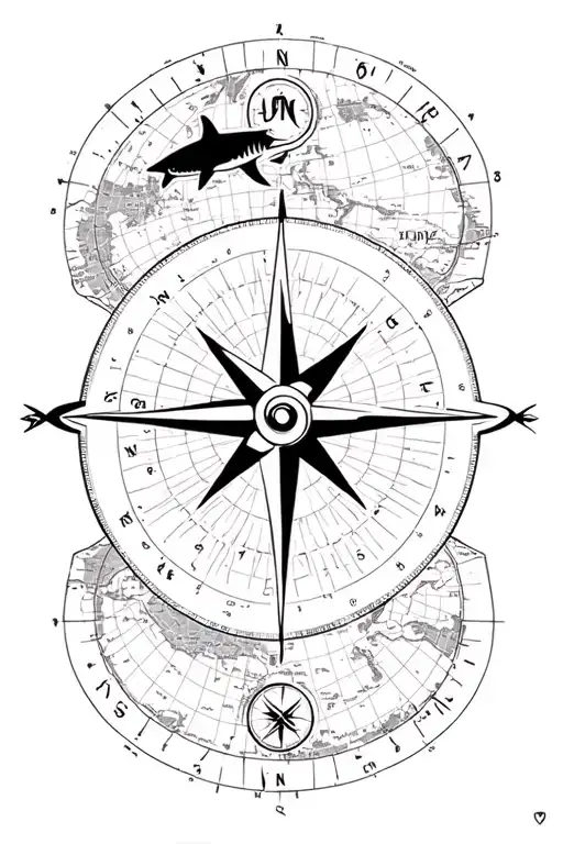 Shark Compass With Map Surrounding
