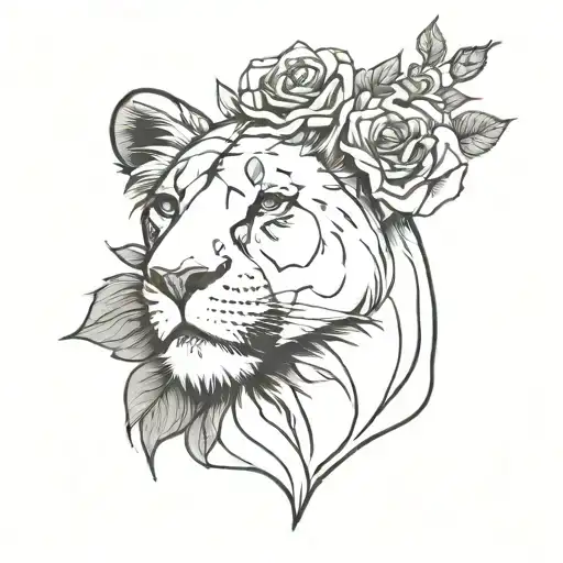 Lioness Wearing A Crown With Roses